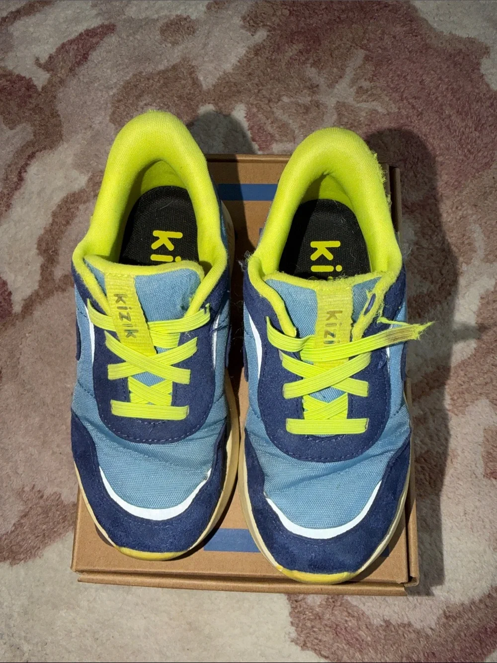 Kizik Kids Blue and Neon Yellow Athletic Play Sneakers
